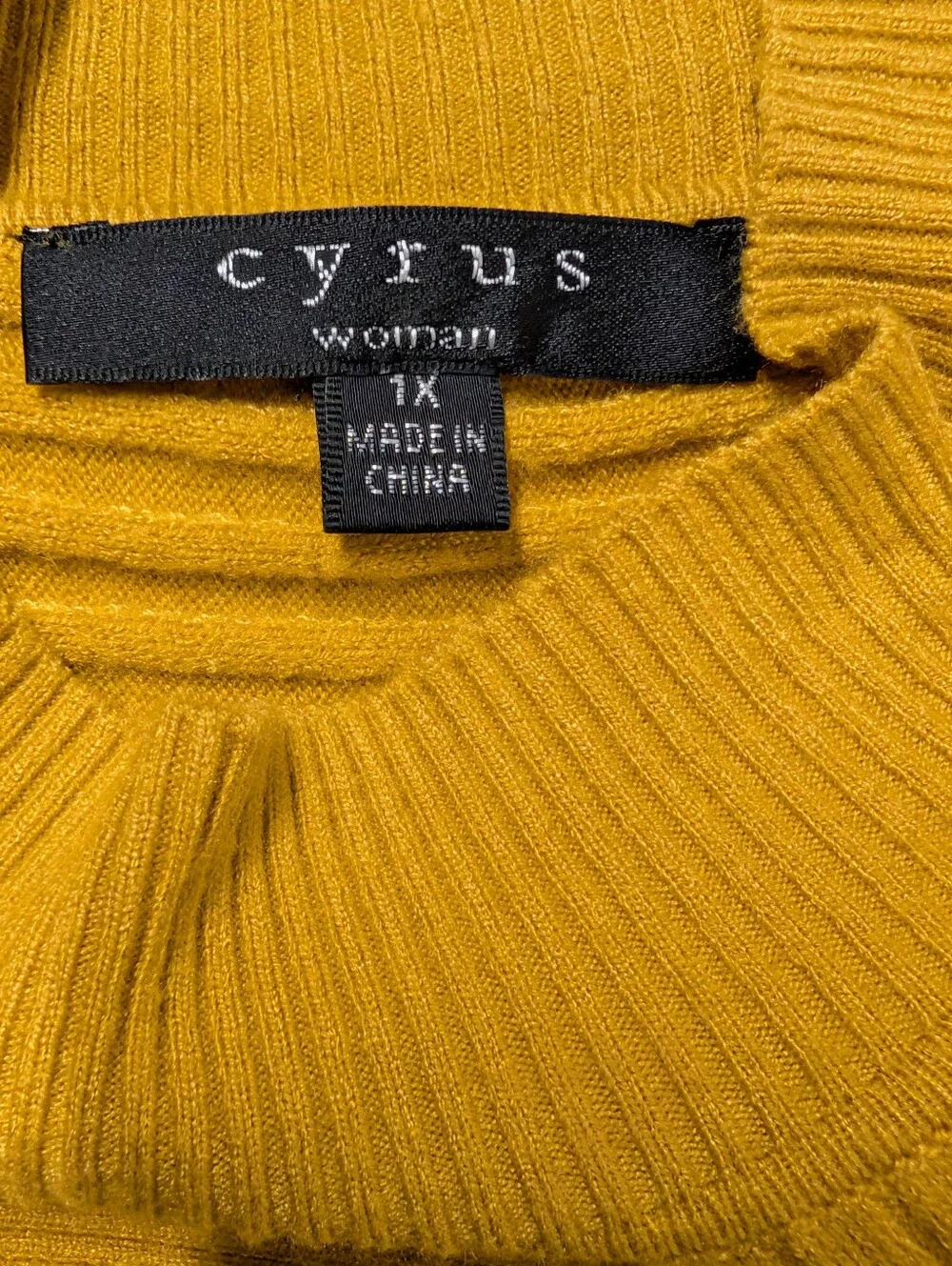 Cyrus Sweater Womens Yellow Rib Knit Mock Neck Relaxed Dolman 3/4 Plus Size 1X
